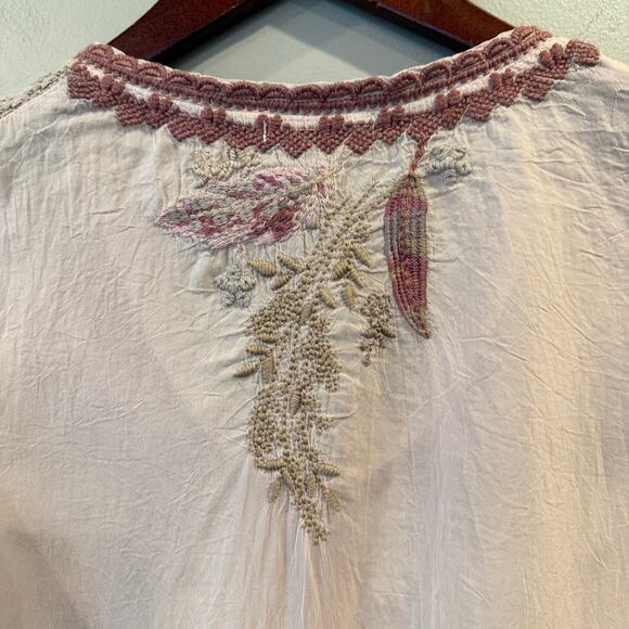 Johnny Was Embroidered Ollie Blouse Sheer Top Tunic Sz XS Whimsy Feminine Pink - Picture 9 of 15